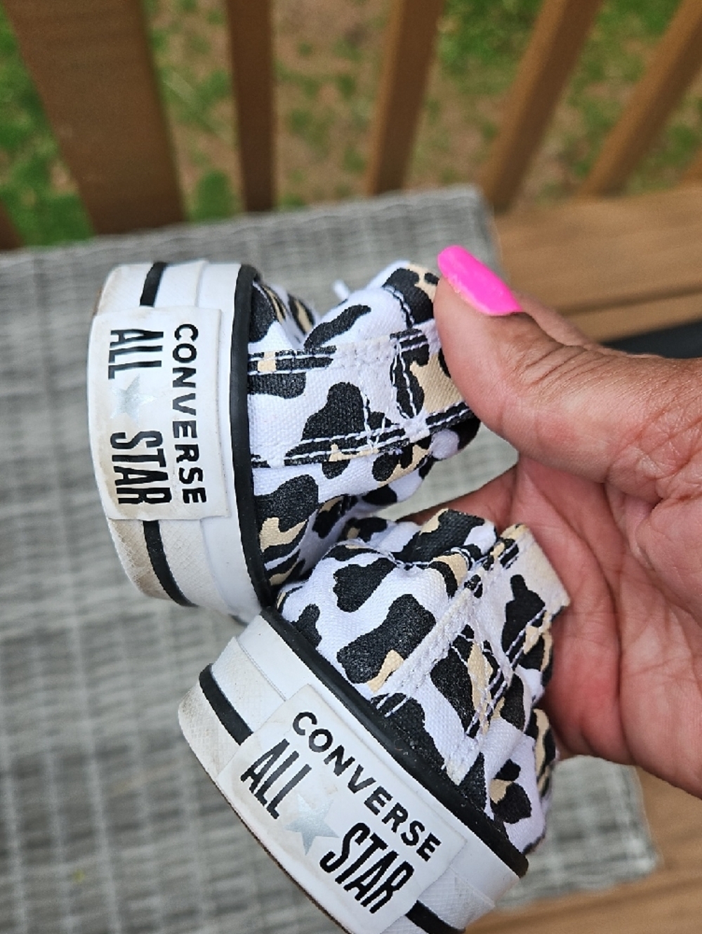 Converse White Low Top Sneakers with Black & Tan Leopard Print - Picture 3 of 7